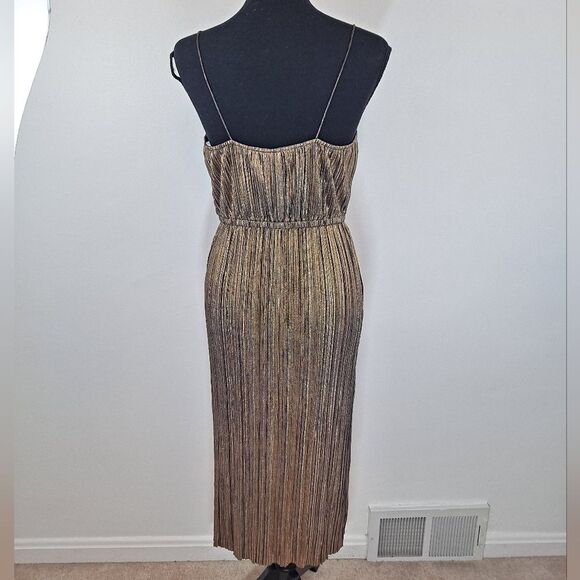 Plenty Tracy Reese Midi Metallic Pleated Shimmery Shiny Cinched Waist Dress - Picture 5 of 7